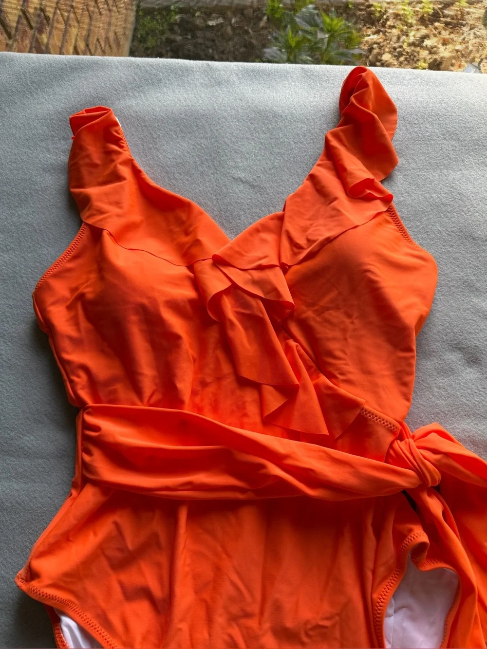 Women's NEW Ruffle Tie Orange One Piece Swim Suit Size XL #260292